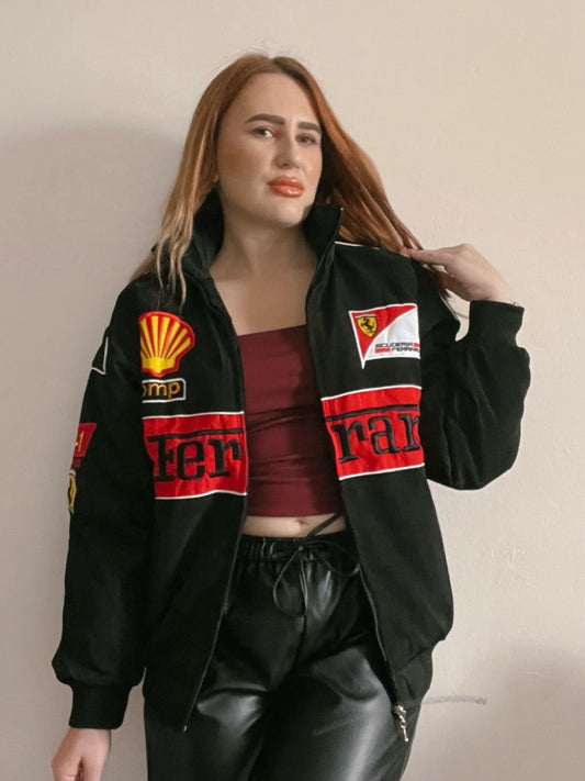 Black Vintage Ferrari Bomber Jacket