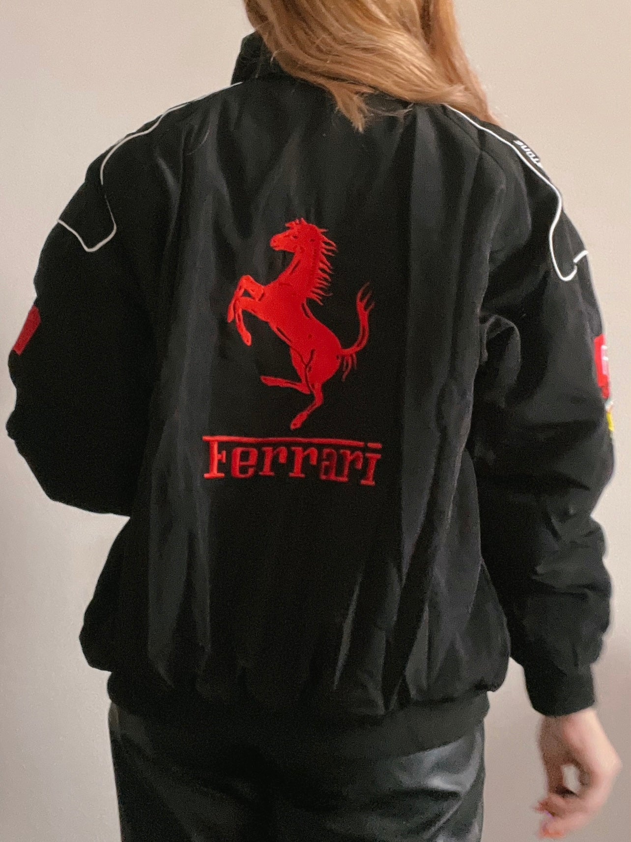 Black Vintage Ferrari Bomber Jacket